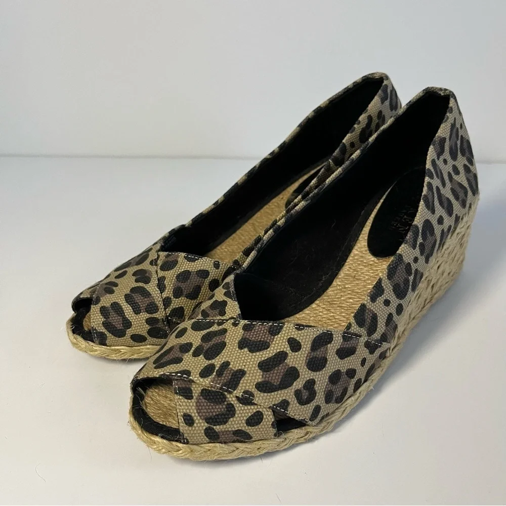 Ralph Lauren Cecilia Espadrille Wedge Sandals Women 8.5 B Cheetah Fabric Slip On
